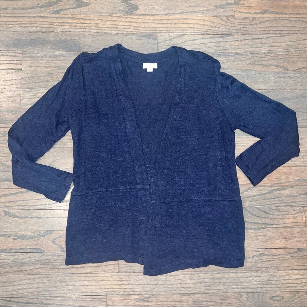 J. Jill Love Linen Cardigan 100% Linen Navy Blue Women’s Medium Coastal Grandma